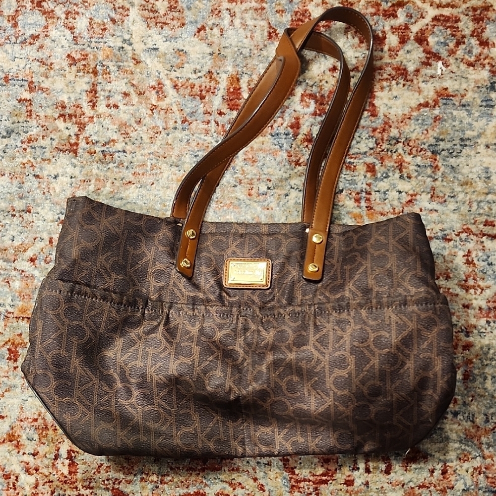 Calvin Klein Brown Tote Bag with Sturdy Leather Handles